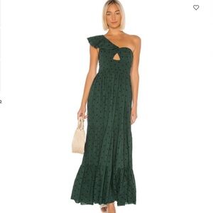 Tularosa Emerald Green One-Shoulder Maxi Dress with Ruffle